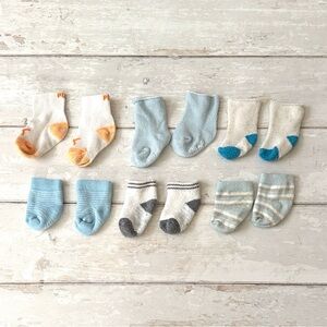 Baby Boy 0-6m Sock Bundle Lot Set of 6 Pair Blue Gray White Puma Assorted Brands